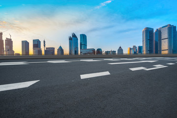 Highway Road and Skyline of Modern Urban Architecture in Qingdao..