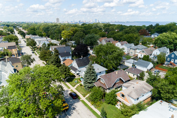 Fototapeta premium Aerial view of neighborhood in Bayview Wisconsin