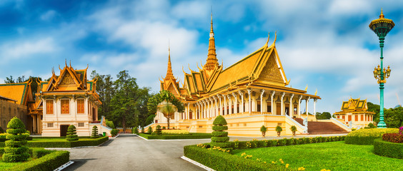 The throne hall inside the Royal Palace in Phnom Penh, Cambodia. Panorama