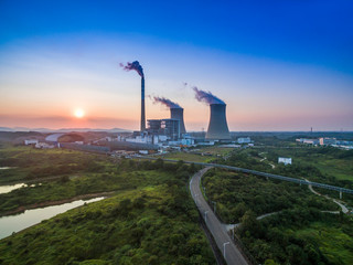 tops of cooling towers of atomic power plant