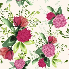 Poster Beautiful floral vector pattern with rustic clover flowers © Mary fleur