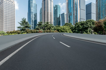 Highway Road and Skyline of Modern Urban Buildings in Shanghai..