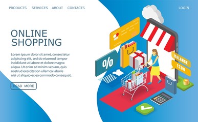 Online shopping vector website landing page design template