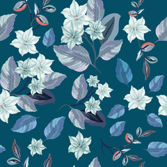 Beautfiul floral vector pattern with rustic flowers