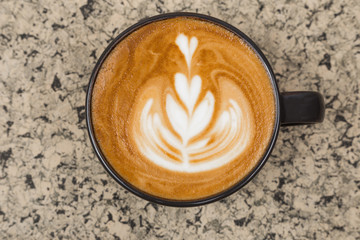 Hot coffee cup. strong coffee on wooden table background.