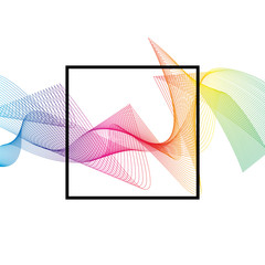Wave of many colored lines over square frame. Creative line art. Design elements created using the Blend Tool. 