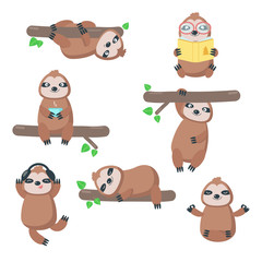Cute sloth icon set, vector isolated illustration © Siberian Art