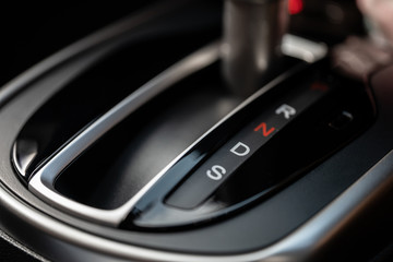 Obraz na płótnie Canvas Close up of automatic gearbox inside a modern car.selective focus