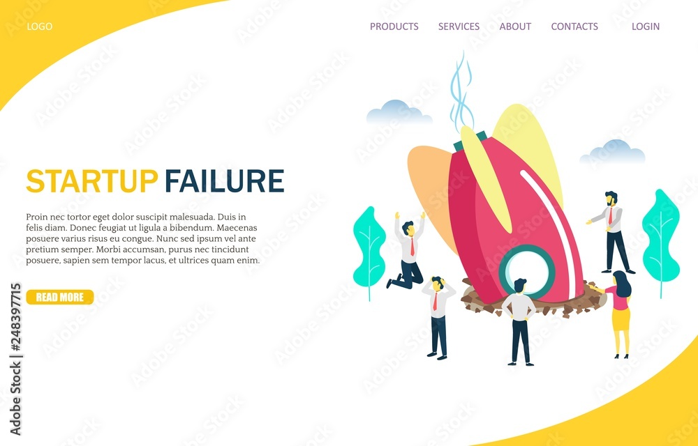 Wall mural startup failure vector website landing page design template