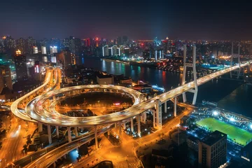 Papier Peint photo autocollant Pont de Nanpu Shanghai Nanpu Bridge over Huangpu River
