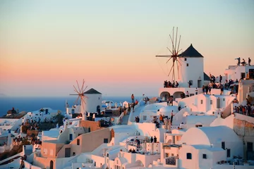 Foto op Plexiglas Santorini skyline sunset windmill © rabbit75_fot