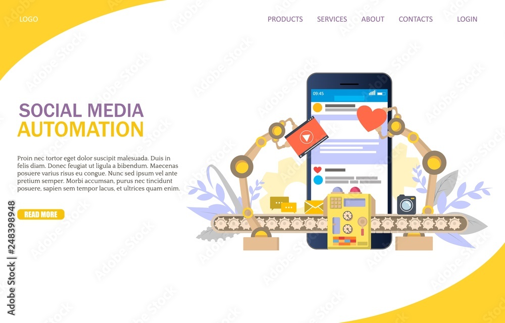 Sticker social media automation vector website landing page design template