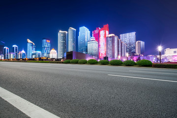 Fototapeta na wymiar Highway Road and Skyline of Modern Urban Architecture in Qingdao..