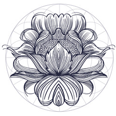 Elegant element of a stylized flower with smooth lines. Stylized floral element for design.
