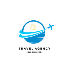 Travel agency vector logo template. Holiday logo template. Airplane travel tourism. around the world icon vector. creative design world travel logo.