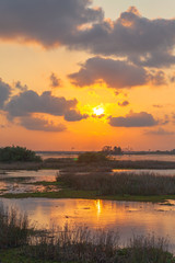 scenery sunset Talay Noi is the second of largest lake in Thailand. the lake is an abundant food a source for .waterfowl habitat a source of sea food.