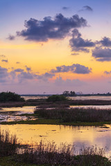 scenery sunset Talay Noi is the second of largest lake in Thailand. the lake is an abundant food a source for .waterfowl habitat a source of sea food.