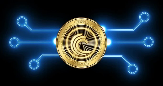 BitTottent (BTT) cryptocurrency coin with glowing blockchain transaction