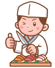 Cute Sushi Chef – Japanese Cuisine Cartoon Illustration
