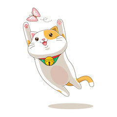 Cute orange playing cat illustration