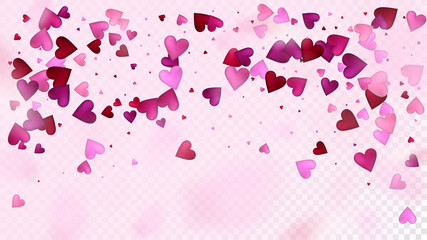 Falling Hearts Vector Confetti. Valentines Day Wedding Pattern. Trendy Gift, Birthday Card, Poster Background Valentines Day Decoration with Falling Down Hearts Confetti. Beautiful Pink Border