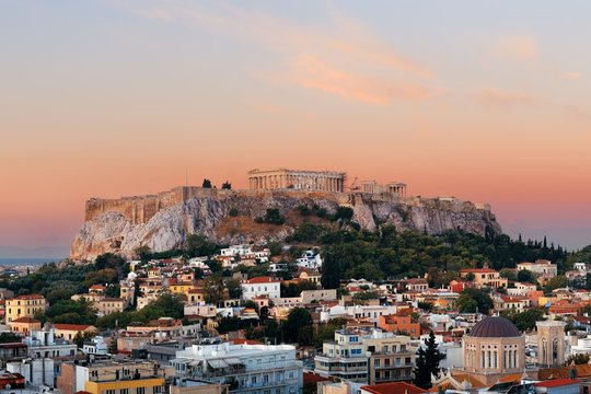 Athens skyline rooftop sunset