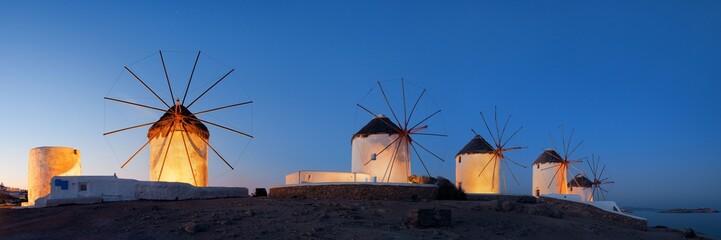 Fototapeta na wymiar Mykonos windmill night panorama