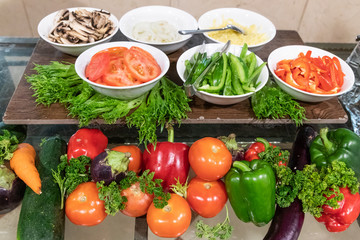Simple salad bar with basic vegetable ingredients
