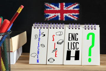 Flagge von Großbritannien, Englischkurs und Frage Sprechen Sie englisch