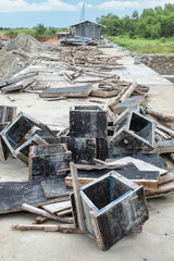 Some of construction materials after working time placing on the bridge