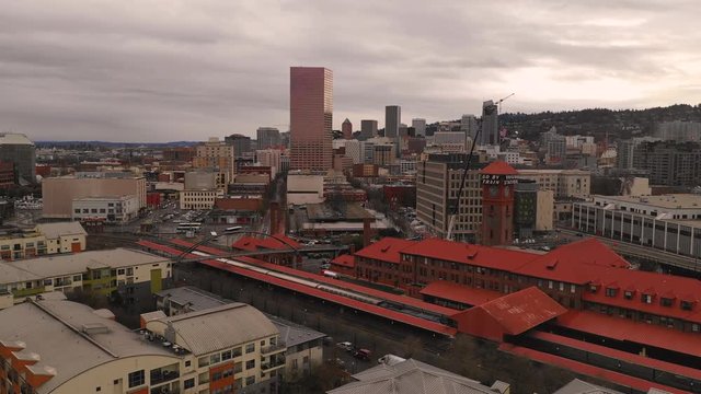 Aerial View Look South over Union Station into Portland Oregon