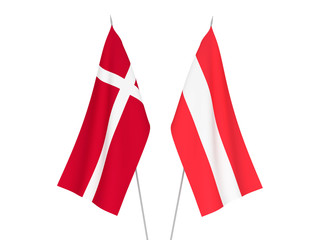 National fabric flags of Austria and Denmark isolated on white background. 3d rendering illustration.