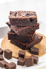 chocolate cake with whipped cream and chocolate brownie
