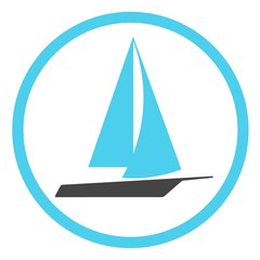 Sailboat vector icon in a round frame on a white background