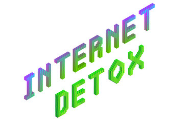 internet  detox text in modern bright neon and green colors isolated on white background, stock vector illustration clip art