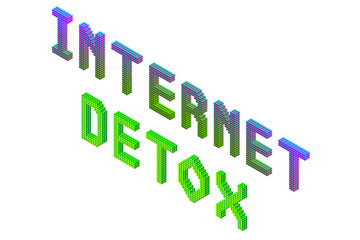 internet  detox text in modern bright neon and green colors isolated on white background, stock vector illustration clip art
