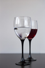 wine and water in glasses