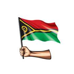 Vanuatu flag and hand on white background. Vector illustration