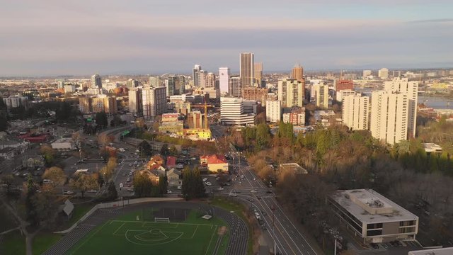 Aerial View Look North into Downtown Portland Oregon