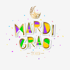 Mardi Gras Carnival background with mask. Cut paper style