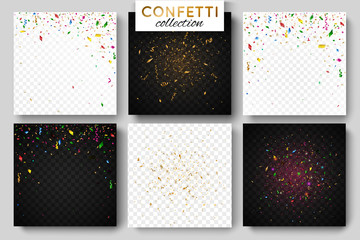 Set of six falling coloful confetti background