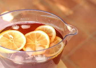 Jug of lemon tea on a hot day