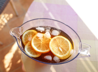 Jug of lemon tea on a hot day