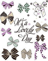 cute bows print design for  invitation, greeting card,clip art vector illustration