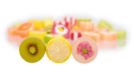 Colored round candy, sugar lollipops, sweet dessert food