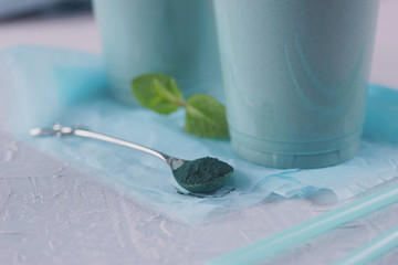 Spirulina cocktail in a transparent glass.