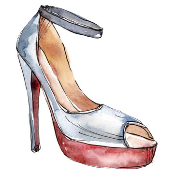 High heel shoes sketch glamour illustration in a watercolor style isolated element. Watercolour background set.