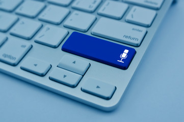 Microphone flat icon on modern computer keyboard button, blue tone, Business communication online concept