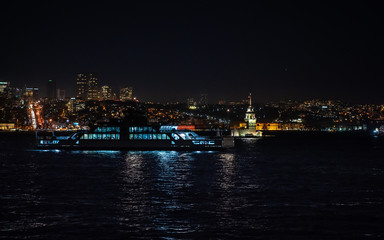 View on Maiden tower and the automobile ferry, on night fires