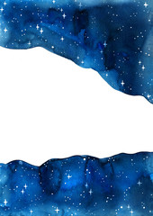 Abstract night sky and star watercolor hand painting with white space for decoration.